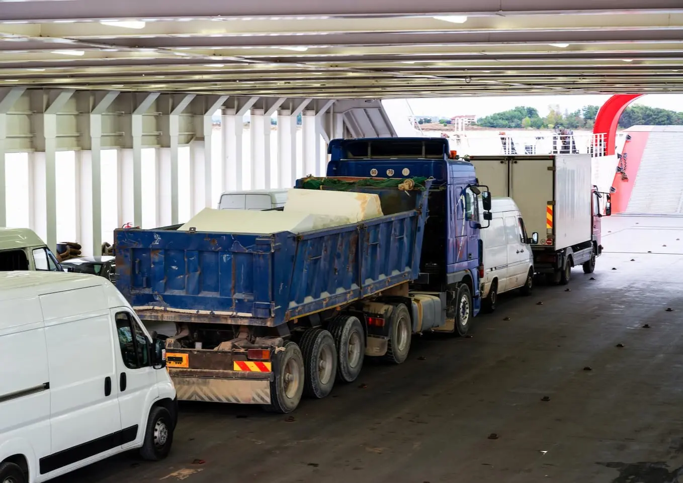 trucks inside ferry